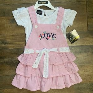 Ruffle Overall Dress and Shirt Set